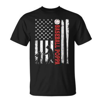 Distressed Usa American Flag Baseball Poppa Fathers Day Unisex T-Shirt | Mazezy CA