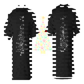Dog Lovers Cute And Dog Paws Prints Tree Christmas T-shirt - Thegiftio UK