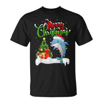 Dolphin Fish Lover Xmas Lighting Dolphin Christmas T-shirt - Seseable