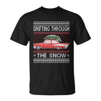 Drifting Through The Snow Ugly Christmas Sweater Unisex T-Shirt - Monsterry AU