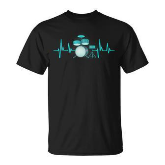 Drummer Drums Heartbeat Drumstick Drumset Music Lover Unisex T-Shirt | Mazezy