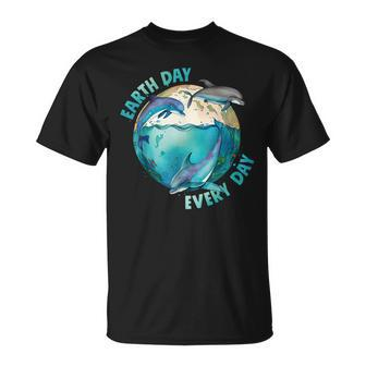 Earth Day Every Day Three Dolphins Ocean Climate Change Unisex T-Shirt | Mazezy
