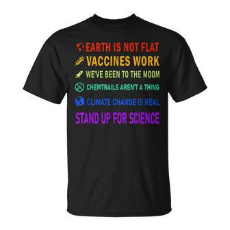 Earth Is Not Flat Vaccines Work Moon Science Men Women T-shirt - Seseable