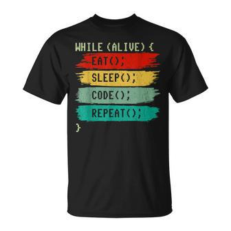 Eat Sleep Code Repeat Retro Coding Coder Programmers T-Shirt - Seseable