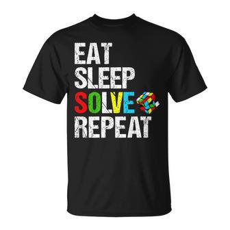 Eat Sleep Solve Repeat Speed Cubing Puzzle Cube Lover T-Shirt - Seseable