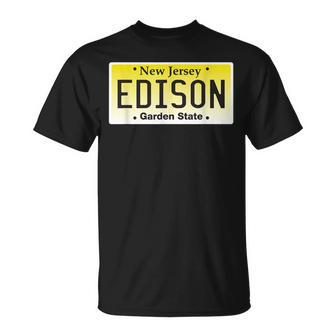 Edison New Jersey Nj License Plate Home Town Graphic T-Shirt - Seseable