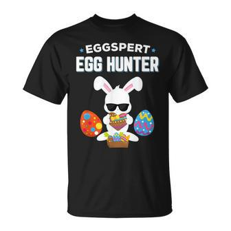 Eggspert Egg Hunter Easter Boys Girls Cool Bunny Unisex T-Shirt | Mazezy