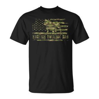 English Bulldog Dad Camouflage American Flag Patriotic Dog Gift For Mens Unisex T-Shirt - Seseable