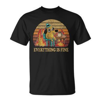 Everything Is Fine Dog Drinking Coffee Burning Meme T-shirt - Thegiftio UK