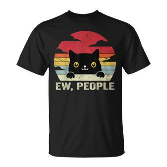 Ew People Vintage Black Cat For Cat Lover Cat Mom Cat Dad T-Shirt - Seseable