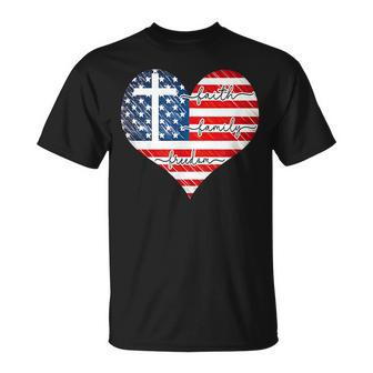 Faith Family Freedom Heart - 4Th Of July Patriotic Flag Unisex T-Shirt | Mazezy