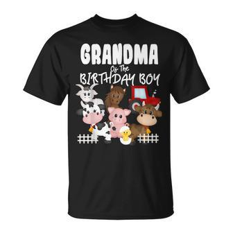 Farm Animals Barnyard Farm House Grandma Of The Birthday Boy Unisex T-Shirt | Mazezy