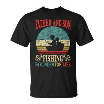 Father Son Fishing Partners For Life Vintage Dad Matching T-Shirt - Seseable