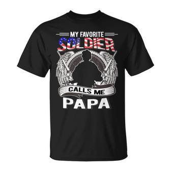 My Favorite Soldier Calls Me Papa Proud Army Grandpa T-Shirt - Seseable