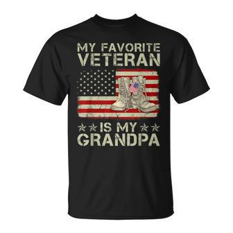 My Favorite Veteran Is My Grandpa Combat Boots American Flag T-Shirt - Seseable