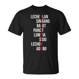 Filipino Lech Flan Sinigang Balut Pancit Lumpia Sisig Lechon Adobo Unisex T-Shirt - Monsterry CA