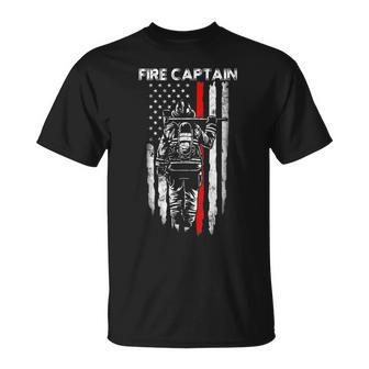 Fire Captain Chief American Flag Firefighter Captain T-Shirt - Seseable