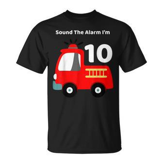 Fire Fighter Truck 10 Year Old Birthday 10Th Bday T-Shirt - Seseable