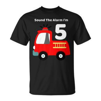 Fire Fighter Truck 5 Year Old Birthday 5Th Bday T-Shirt - Seseable