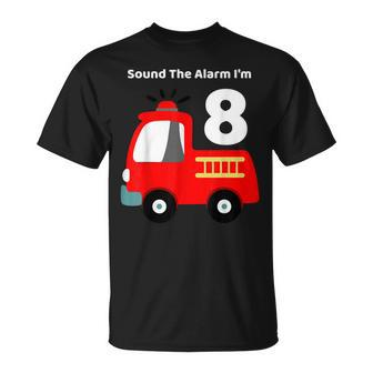Fire Fighter Truck 8 Year Old Birthday 8Th Bday T-Shirt - Seseable