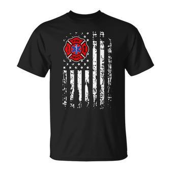 Firefighter Emt Firefighter Ems Usa Flag Back Print T-shirt - Seseable