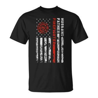 Firefighter Husband Father Fireman Fathers Day For Dad T-Shirt - Seseable
