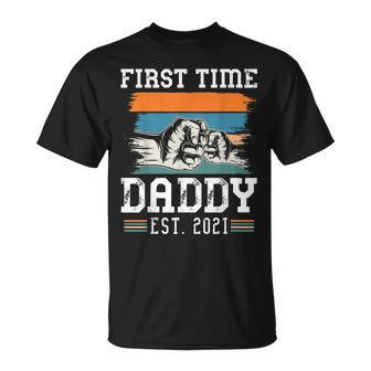 First Time Dad Est 2021 New Dad Retro Vintage Colors T-Shirt - Seseable