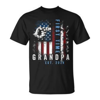 First Time Daddy New Dad Est 2024 Fathers Day Flag Usa T-shirt - Thegiftio UK