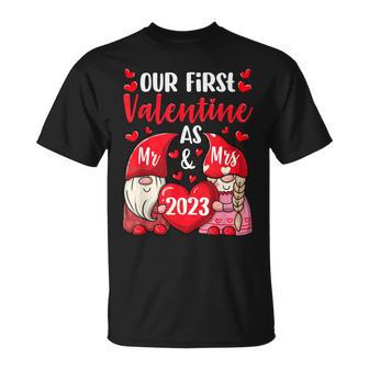 Our First Valentine As Mr And Mrs 2023 Hearts Valentines Day T-Shirt - Seseable