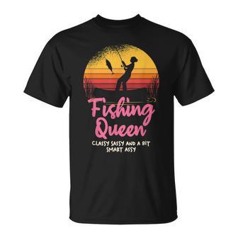 Fishing Queen Damen T-Shirt mit Angler-Sonnenuntergang und Spruch - Seseable