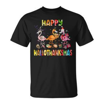 Flamingo Halloween And Merry Christmas Happy Hallothanksmas V4 T-shirt - Thegiftio UK