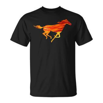 Flammen-Pferd Grafik T-Shirt in Schwarz, Feuriges Design für Reiter - Seseable