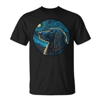 Flat Coated Retriever Starry Night Painting Dog Mom Dad Unisex T-Shirt | Mazezy
