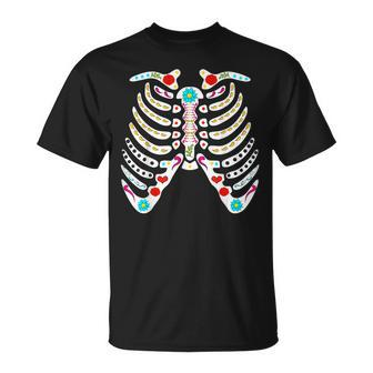 Flower Skeleton Cage Scary Halloween Skull Day Of Dead T-shirt - Thegiftio UK