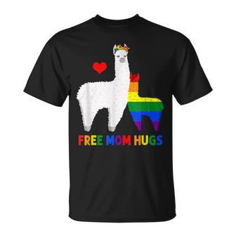Free Mom Hugs Rainbow Heart Mama Llama Lgbt Pride Month Unisex T-Shirt | Mazezy
