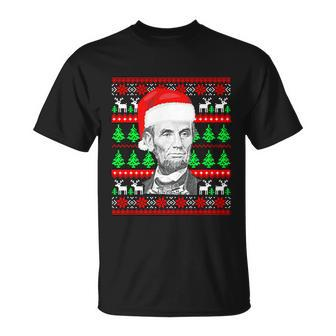 Funny Abraham Lincoln Santa Hat Ugly Christmas Cool Gift Unisex T-Shirt - Monsterry DE