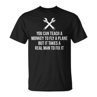 Funny Aircraft Mechanic You Can Teach A Monkey Unisex T-Shirt | Mazezy