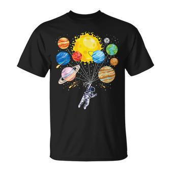 Funny Astronaut Space Balloon Planet Science Solar System Unisex T-Shirt | Mazezy