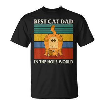 Funny Best Cat Dad Ever Retro Feel Cat Butt Humor Vintage Unisex T-Shirt - Seseable