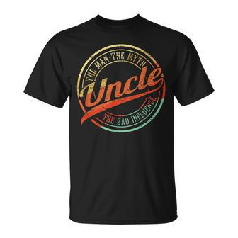 Funny Birthday Gifts For Uncle The Man Myth Bad Influence Gift For Mens Unisex T-Shirt | Mazezy UK