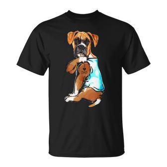 Funny Boxer Dog I Love Dad Tattoo Boxer Lover Gift Unisex T-Shirt - Seseable