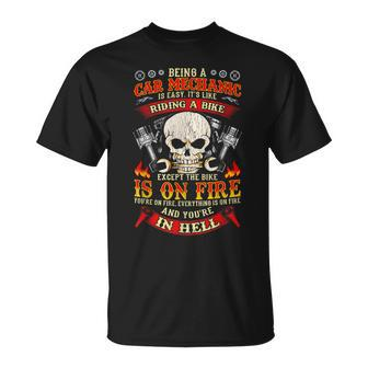 Funny Car Mechanic Biker Skull Gift For Mens Unisex T-Shirt | Mazezy
