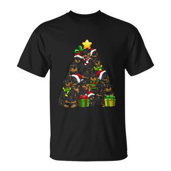 Funny Christmas Rottweiler Pajama Shirt Tree Dog Dad Xmas Unisex T-Shirt - Monsterry