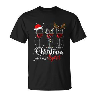 Funny Christmas Spirits Glasses Of Wine Xmas Holidays Party Unisex T-Shirt - Monsterry AU