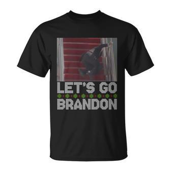 Funny Lets Go Brandon Falling Biden Ugly Christmas Sweater Unisex T-Shirt - Monsterry DE