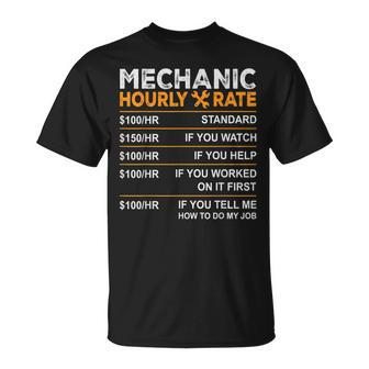 Funny Mechanic Hourly Rate Gifts Labor Rates Unisex T-Shirt | Mazezy
