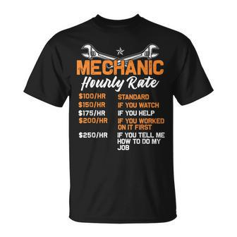 Funny Mechanic Hourly Rate Labor Rates Car Gift Worker Unisex T-Shirt | Mazezy