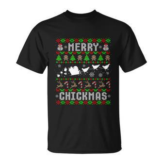 Funny Merry Chickmas Ugly Christmas Chicken Gift Unisex T-Shirt - Monsterry