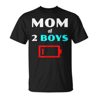 Funny Mom Of 2 Boys Tired Mother With Two Sons Low Battery Unisex T-Shirt