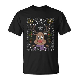 Funny Reindeer Xmas Deer Snowflakes Family Ugly Christmas Gift Unisex T-Shirt - Monsterry CA